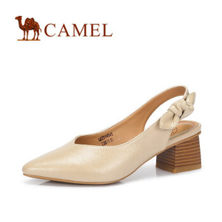 CAMEL 骆驼 时尚系列 女士 优雅蝴蝶结方跟尖头套脚单鞋 A82514645 米白 38