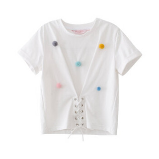 弗萝町Flordeer 法国童装女童T恤中大童女孩绑带套头衫儿童上衣F82033 白色 100