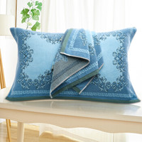 金号毛巾家纺 纯棉提缎加厚枕巾 单人枕头巾 柔软透气 一对2条装  蓝色 79*50cm