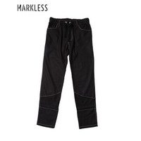 Markless 休闲裤男纯色弹力直筒中腰亚麻休闲长裤CKA4822M黑色180/XL(2.64尺)