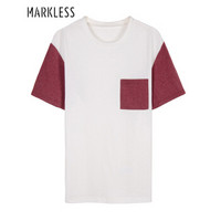 Markless 短袖T恤男青年纯色修身拼接短袖T恤TXA3620M白色180/100(XL)