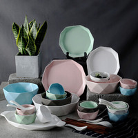 亿嘉IJARL 创意陶瓷餐具家用个性北欧美碗碟套装组合碗盘子碗筷简约 克拉 46件套