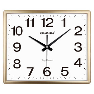 康时达（COMSIDA）挂钟客厅钟表静音卧室简约时钟大气方形挂表石英钟3111金色