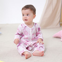 贝吻BABY KISS 婴儿连体衣婴儿衣服纱布新生儿宝宝空调房爬服B6155 迷彩粉73码