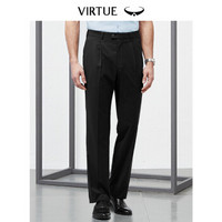 富绅Virtue 西裤男宽松单褶直筒商务正装长裤 YKM30121 黑色平纹单褶 90