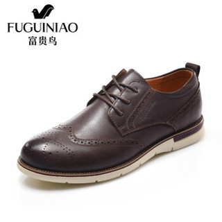 Fuguiniao 富贵鸟 休闲鞋头层牛皮男士系带商务 A898210 暗棕 42