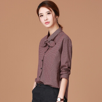 YUZHAOLIN 俞兆林 2018秋季系列 复古文艺蝴蝶结格子打底衫休闲百搭立领衬衫 YWCS187107