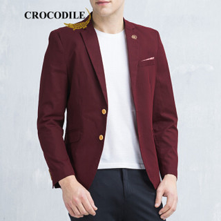 鳄鱼恤（CROCODILE）商务百搭修身西服薄外套绅士夹克西服男 98790004 酒红 170