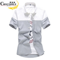 鳄鱼恤（CROCODILE）衬衫 男士韩版修身青年拼色短袖衬衫 CS53 上白下灰 2XL