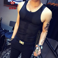 俞兆林（YUZHAOLIN）背心 男士时尚休闲无袖镂空透气背心B353-B03黑色3XL