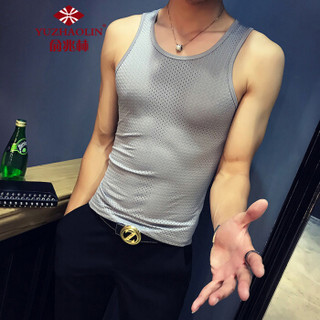 俞兆林（YUZHAOLIN）背心 男士时尚休闲无袖镂空透气背心B353-B03浅灰2XL