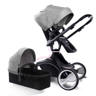 法国babysing双向高景观婴儿推车 可坐可躺旋转换向婴儿车 流体避震一键叠折带睡篮 360° 亚麻灰（黑车架）