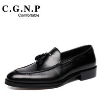 C.G.N.P 村哥牛皮 男士商务休闲时尚流苏透气英伦套脚皮鞋 CB311210