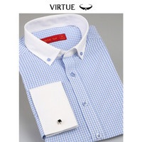 Virtue富绅丝光免烫格子法式衬衫撞色扣领长袖衬衫男00CD505LF蓝色格纹 41