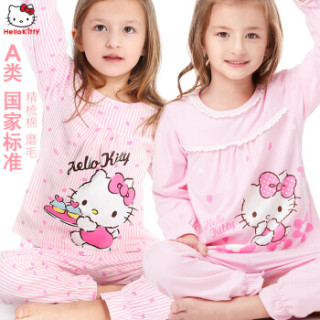 凯蒂猫 Hello Kitty儿童家居服自营新品棉宝宝女童套装小女孩空调服睡衣睡裤 KTN51208粉色 140cm适合135-145