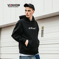 威秀 viishow 字母套头卫衣男连帽衫韩版男士嘻哈情侣外套男WD2235173 黑色 M