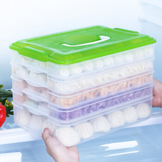 HAIXIN海兴饺子盒冰箱保鲜收纳盒长方形冷冻水饺盒鸡蛋盒混沌盒速冻食物带盖托盘四层 蓝绿盖随机
