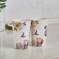 希尔(SHALL)密胺水杯 仿瓷杯子家用口杯饮料杯漱口杯 双色杯 玉玫瑰两件套D293