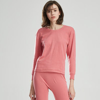 海之宁 中老年女款秋衣秋裤套装全棉秋冬季棉毛衫贴身防寒保暖线衣线裤妈妈款 3202-1 圆领洋红 M码