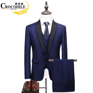 鳄鱼恤（CROCODILE）西服套装 男士商务休闲套装职业修身新郎结婚礼服三件套 216TZ6153 蓝色 60/5XL