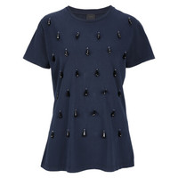 PINKO 女士棉质藏蓝色定珠短袖T恤 1B12ZU Y4FQ G56 S