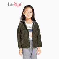 INTERIGHT男女童秋冬运动连帽运动休闲外套双面摇粒绒卫衣 橄榄绿 130码