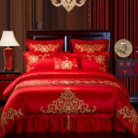 艾维（I-WILL）婚庆四件套大红色刺绣花床品套件结婚床单被套新婚庆床上用品 喜 加大双人200*230cm