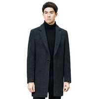 柒牌 SEVEN 毛呢大衣男 青年韩版中长款保暖大衣外套 113C10560 黑色 B52