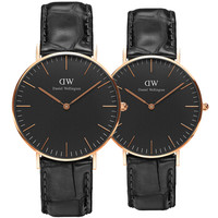 丹尼尔惠灵顿(Daniel Wellington)DW手表情侣对表金边黑花色皮带男黑表+金边黑花色皮带女黑表(2支装)