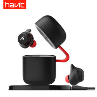 海威特（Havit）G1C真无线蓝牙耳机 tws双耳入耳式运动迷你耳塞 无线充带底座版 黑红色