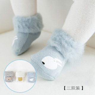 馨颂 婴儿袜子宝宝卡通中筒袜儿童袜子三双装 R013F2 灰色+白色+蓝色 16-18(L)(1-3岁)