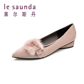 le saunda 莱尔斯丹 单鞋女 商场同款时尚优雅尖头搭扣绒毛套脚细跟低跟 LS 9T26701 粉色 38