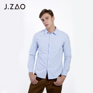 J.ZAO 男士磨毛牛津纺长袖衬衫 蓝色 42(180/100B)