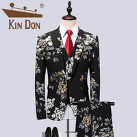 金盾（KIN DON）西服套装 男新款新郎主持演出宴会修身花色休闲礼服西装三件套QT2030-1860 花色 5XL