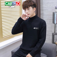 卡帝乐鳄鱼 (CARTELO)针织衫男2018秋季新品半高领毛衣舒适纯色刺绣 18180KE9906 黑色 2XL