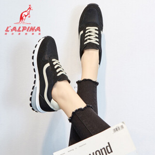 L'ALPINA 阿尔皮纳 女休闲鞋运动韩版学生透气网布潮流高帮厚底旅游慢跑步672 黑米 37