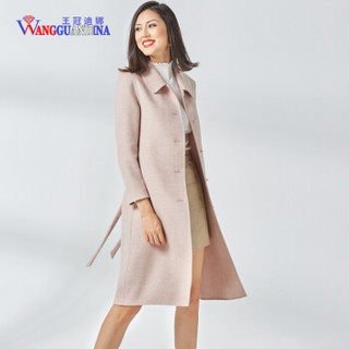王冠迪娜(WANGGUANDINA) 女装毛尼大衣女双面尼中长款时尚翻领显瘦羊毛风衣外套 WGDN9930 粉色 S