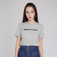 纯棉t恤intercrew2019夏季新款时尚休闲情侣款字母印字圆领短袖t恤女 ITS2TR31M 浅灰色 110/XXXL