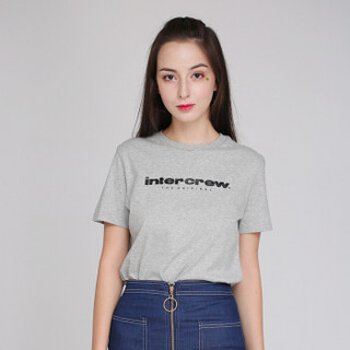 纯棉t恤intercrew2019夏季新款时尚休闲情侣款字母印字圆领短袖t恤女 ITS2TR31W 浅灰色 85/S