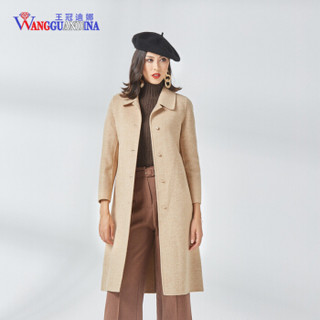 王冠迪娜(WANGGUANDINA) 女装毛尼大衣女双面尼中长款时尚翻领显瘦羊毛风衣外套 WGDN9930 浅驼 M