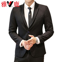 雅鹿 西服男士 2018秋冬款商务简约纯色毛呢西装男青年韩系修身加厚单西 YP-1805 黑色 L