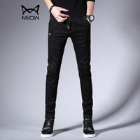 猫人（MiiOW）牛仔裤 男士时尚休闲潮流纯色弹力牛仔长裤子A329-369黑色32