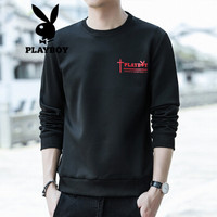 花花公子PLAYBOY 卫衣男士2019春装长袖套头圆领韩版宽松休闲服时尚潮流男装 黑色 XL