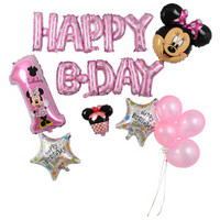凯艺玩具派对装饰气球套装迪士尼儿童生日气球周岁装饰-1岁米妮款