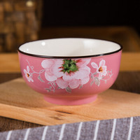 传旗 陶瓷饭碗套装（4.5英寸）日韩式色釉创意餐具 米饭碗小碗套装（4只装）粉色