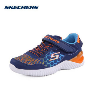 SKECHERS 斯凯奇 休闲鞋 大男童动感图案 轻质防滑网布 97757L-NVOR 海军蓝色32