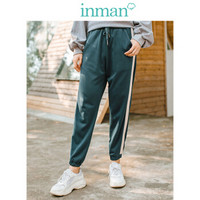 茵曼（INMAN）2019春装新款高腰显瘦侧边条纹宽松运动休闲百搭卫衣裤女 18910|94236 翠绿色 27