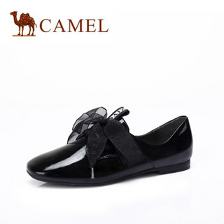 CAMEL 骆驼 女士 时尚靓丽丝带系带方头单鞋 A91893633 黑色 36