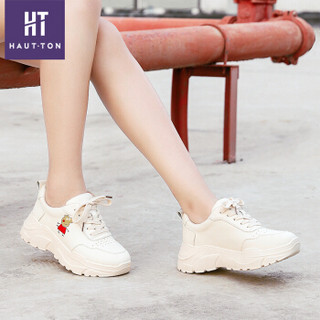 Haut Ton 皓顿 女鞋休闲纯色韩版运动小白鞋子 9683YD127 米白色 39