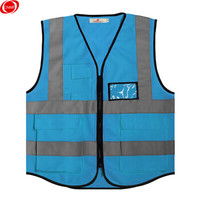 谋福  8007 反光马甲反光背心 救援服施工夜间作业警示服反光衣骑行环卫施工服（口袋款 荧光蓝）厂发